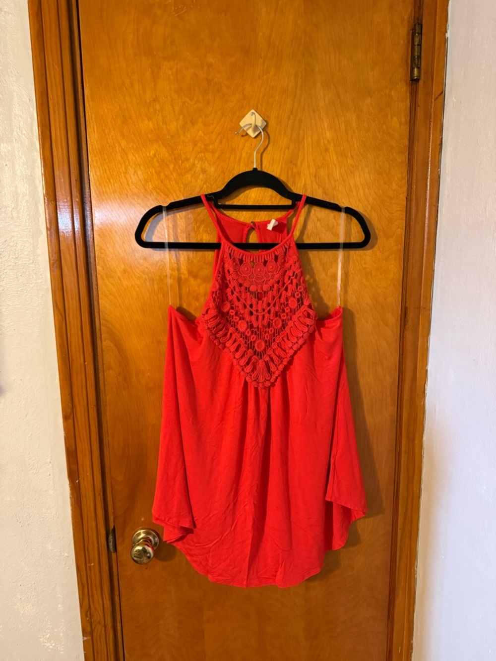 Red Crochet-Front Women's Halter Top Size Large